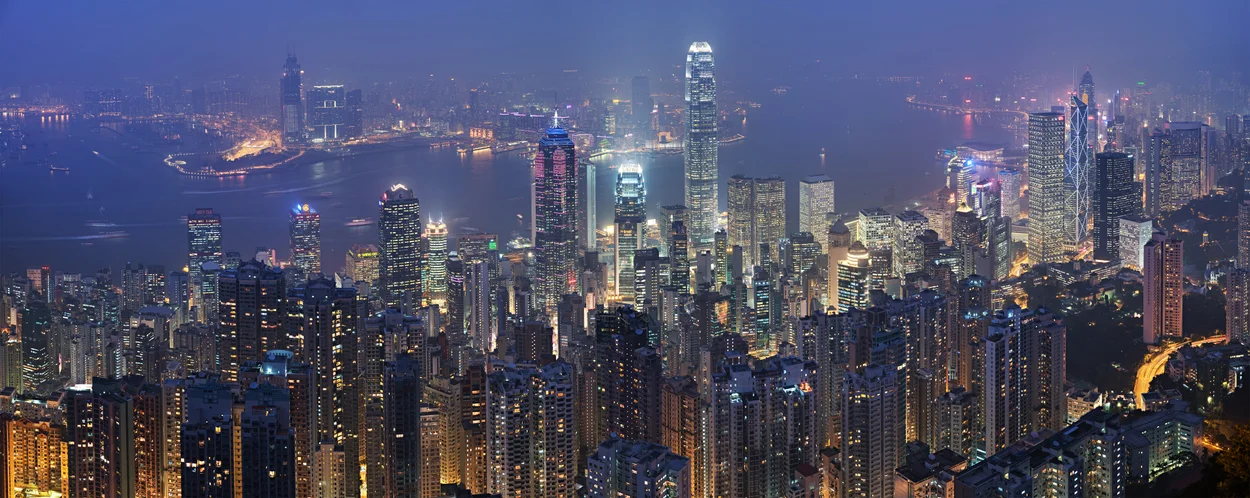 香港城市与维多利亚港全景，2007年历史摄影